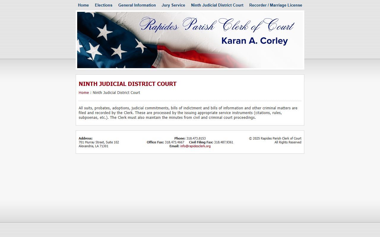 Rapides Parish 9th JDC page for Alexandria dissolution of marriage court information