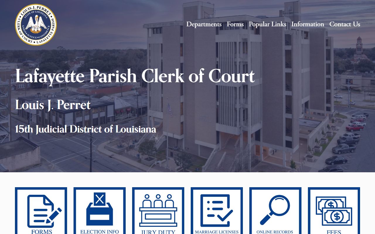 Lafayette Parish Clerk of Court website for Lafayette dissolution of marriage records
