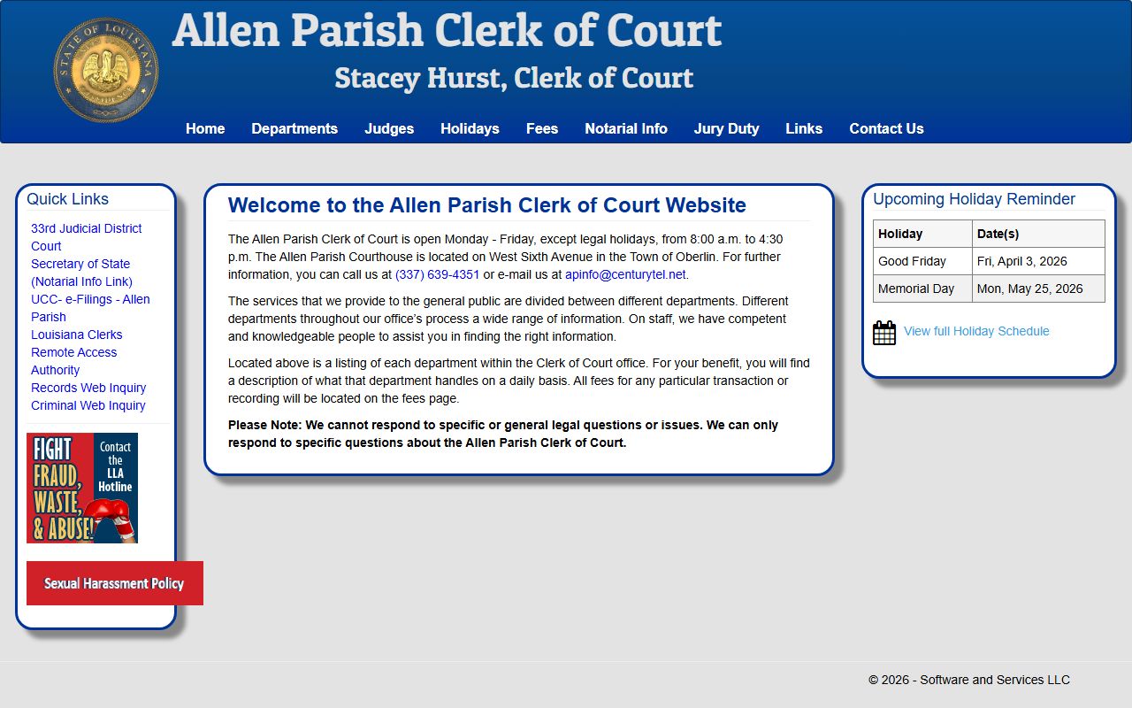 Allen Parish Clerk of Court official website for dissolution of marriage records and online access
