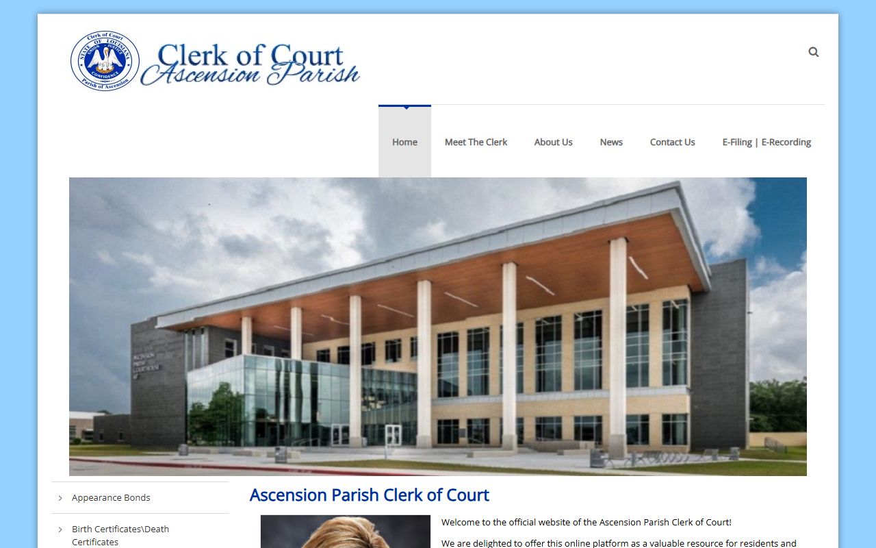 Ascension Parish Clerk of Court website with ACCESS online system for dissolution of marriage record searches