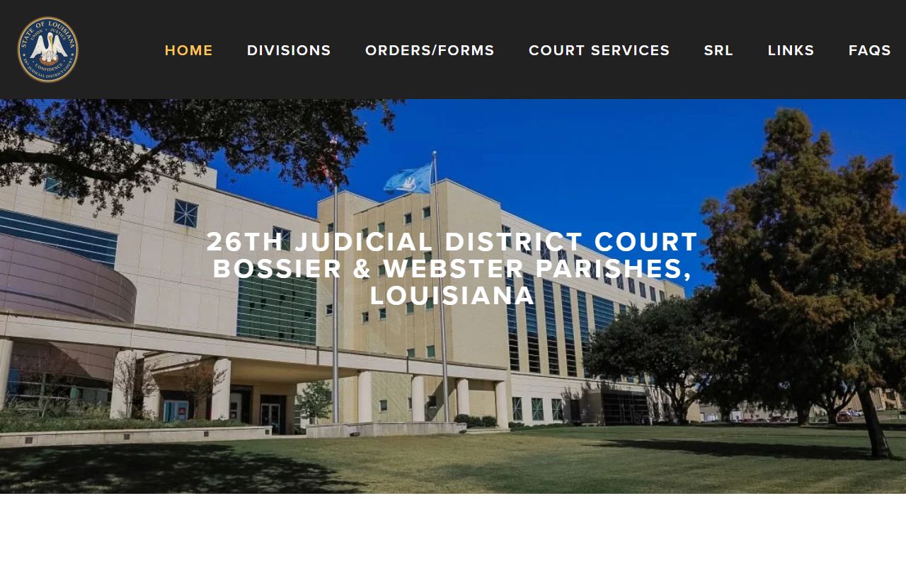 26th Judicial District Court official website for Bossier Parish dissolution of marriage cases