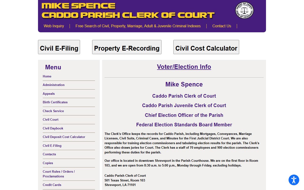 Caddo Parish Clerk of Court official website for dissolution of marriage records in Shreveport
