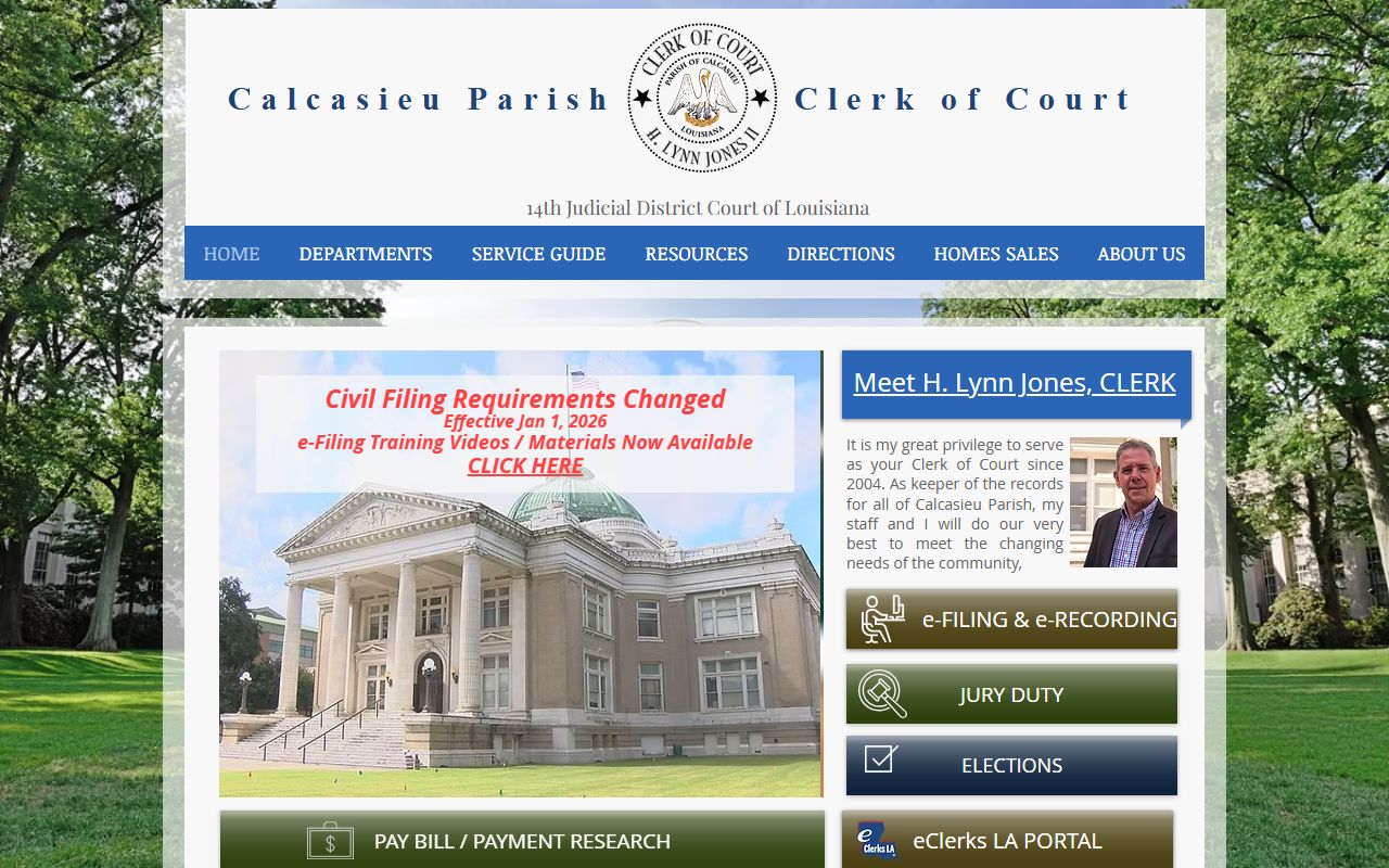 Calcasieu Parish Clerk of Court official website for dissolution of marriage and civil records in Lake Charles
