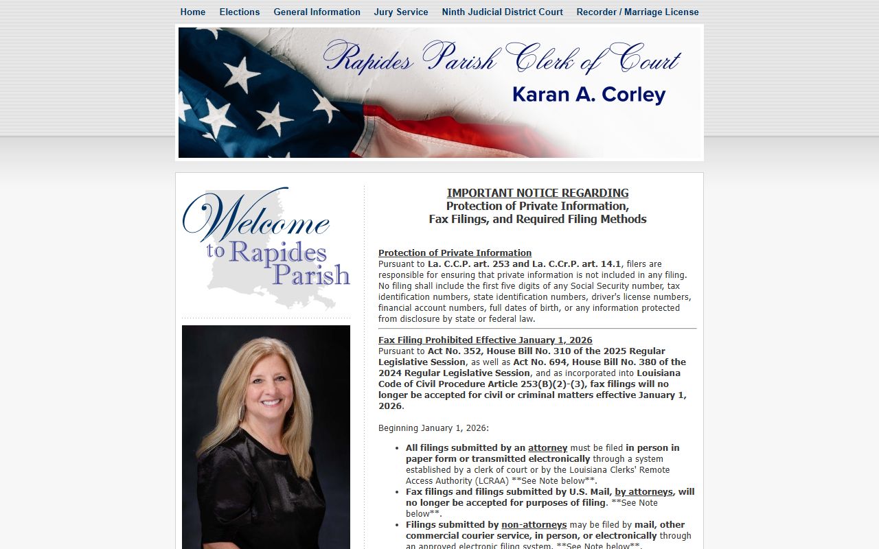 Rapides Parish Clerk of Court official website for dissolution of marriage records and case search