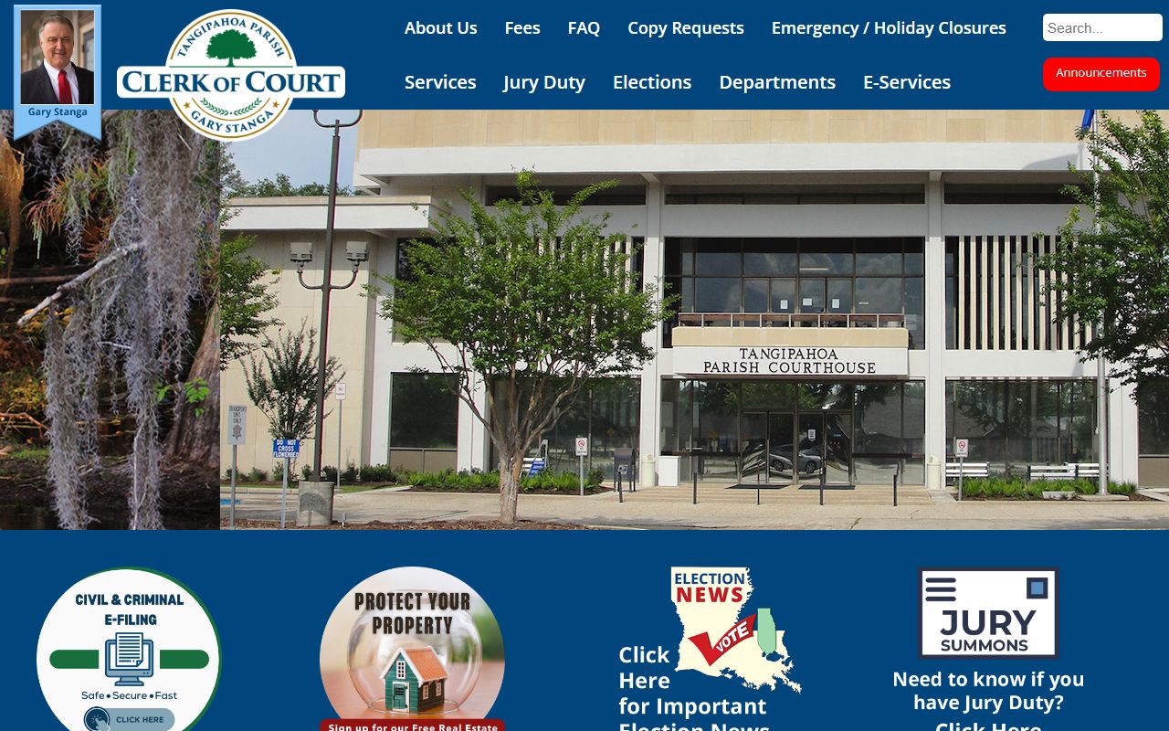 Tangipahoa Parish Clerk of Court website for dissolution of marriage records